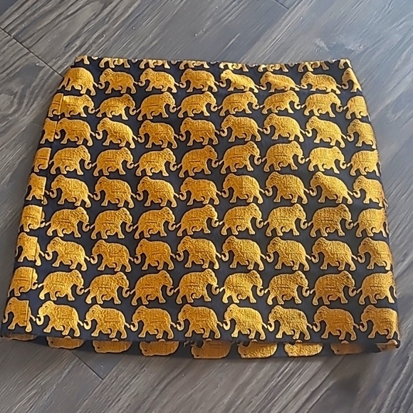 J Crew Womens Origami Elephant Parade Mini Skirt Size 2 Gold Black Chic Animal - Picture 2 of 5
